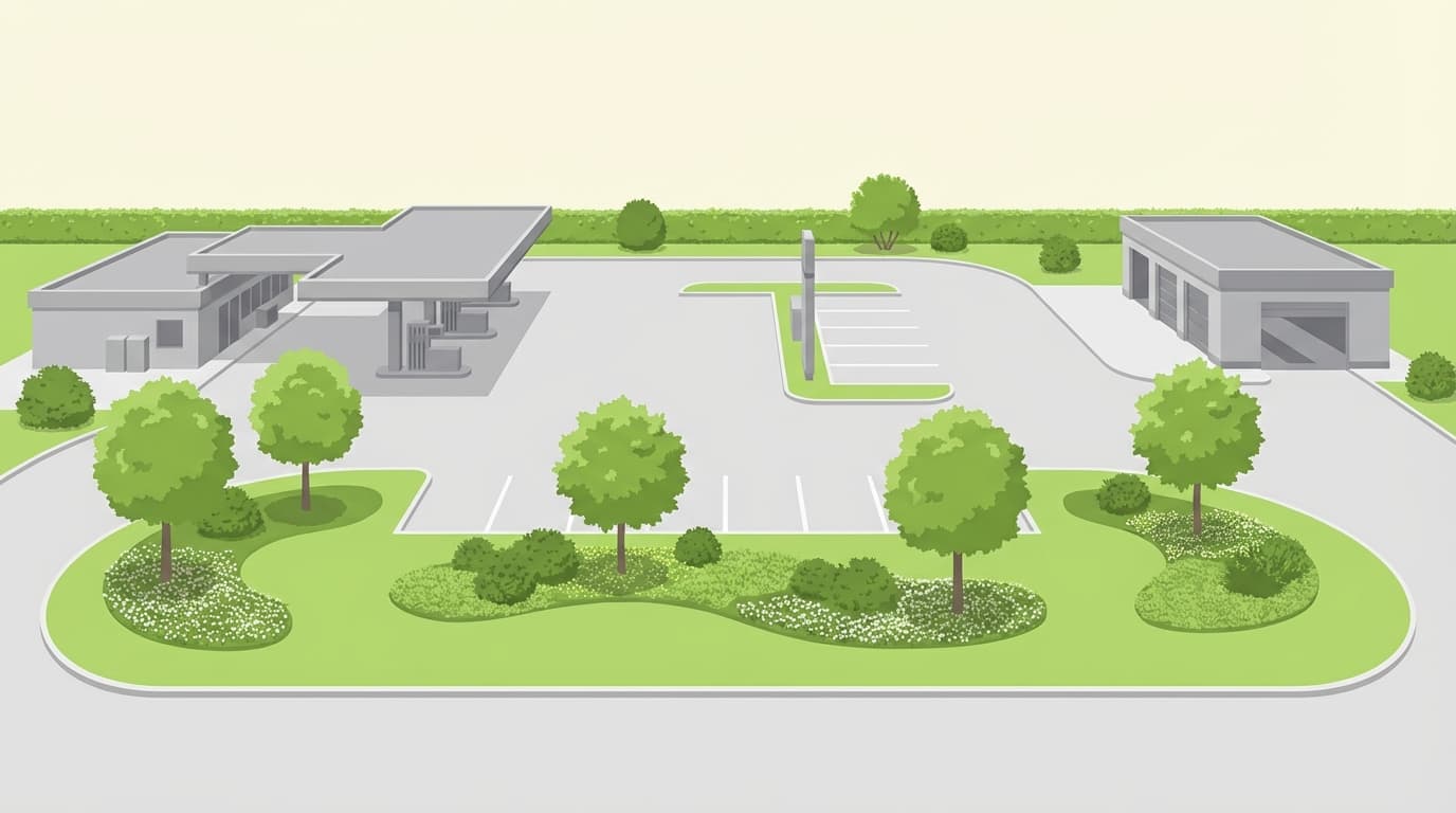 Grünes Konzept für HEM Trossingen mit Bäumen und Blühflächen